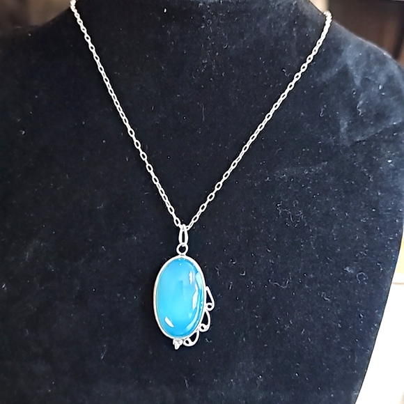 Blue Chalcedony Silver Necklace - Picture 1 of 4